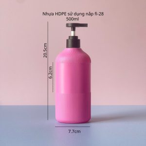Chai Hồng Đậm Sọc HDPE vòi nhấn đen nhám