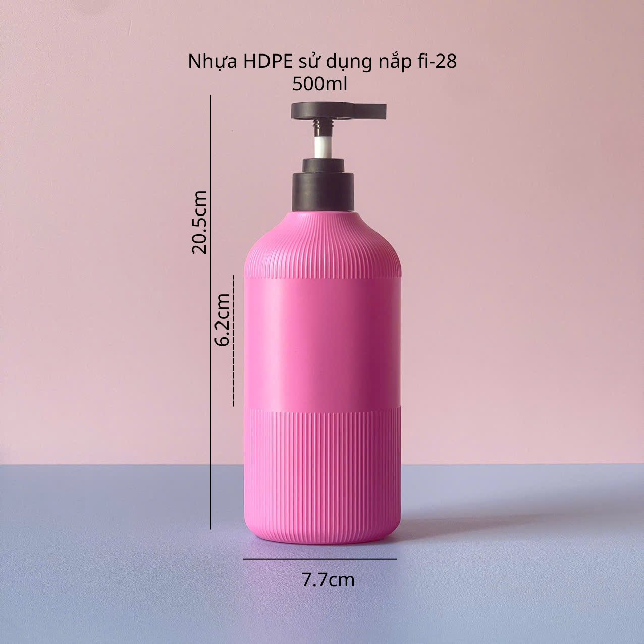 chai-hdpe-hong-dam-soc-voi-nhan-den-nham-500ml Chai Hồng Đậm Sọc HDPE vòi nhấn đen nhám