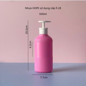 Chai hồng đậm sọc hdpe vòi nhấn dẹp trắng