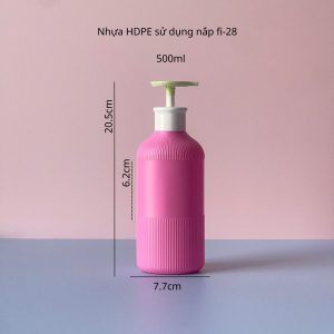 Chai Hồng đậm sọc HDPE vòi nhấn xanh lá