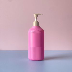 Chai Hồng sọc HDPE vòi nhấn nâu trơn