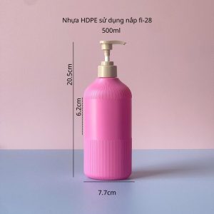 Chai Hồng sọc HDPE vòi nhấn nâu trơn