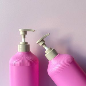 Chai Hồng sọc HDPE vòi nhấn nâu trơn