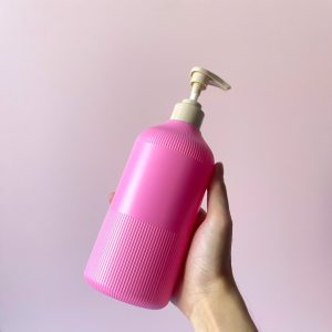 Chai Hồng sọc HDPE vòi nhấn nâu trơn
