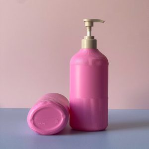 Chai Hồng sọc HDPE vòi nhấn nâu trơn