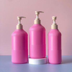 Chai Hồng sọc hdpe vòi nhấn nâu nhám