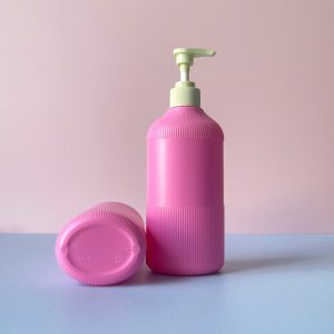 Chai Hồng sọc HDPE vòi nhấn sọc xanh