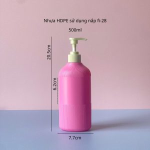 Chai Hồng sọc HDPE vòi nhấn sọc xanh