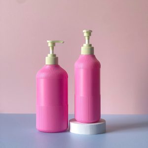 Chai Hồng sọc HDPE vòi nhấn sọc xanh