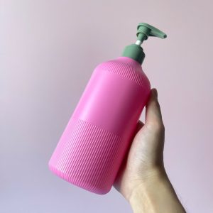 Chai Hồng sọc HDPE vòi nhấn xanh đậm