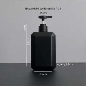 Chai HDPE Vuông Đen vòi nhấn dẹp Đen Nhám