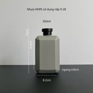 Chai HDPE Vuông Xám nắp bật Đen Nhám