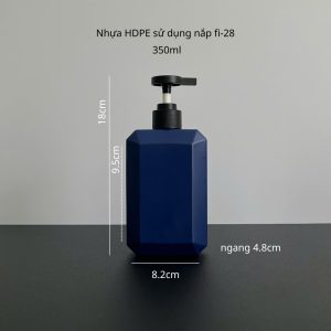 Chai HDPE Vuông Xanh Dương vòi nhấn dẹp Đen Nhám
