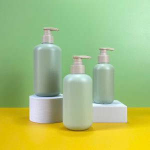 Chai HDPE xanh tròn vòi nhấn sóng nâu nhám