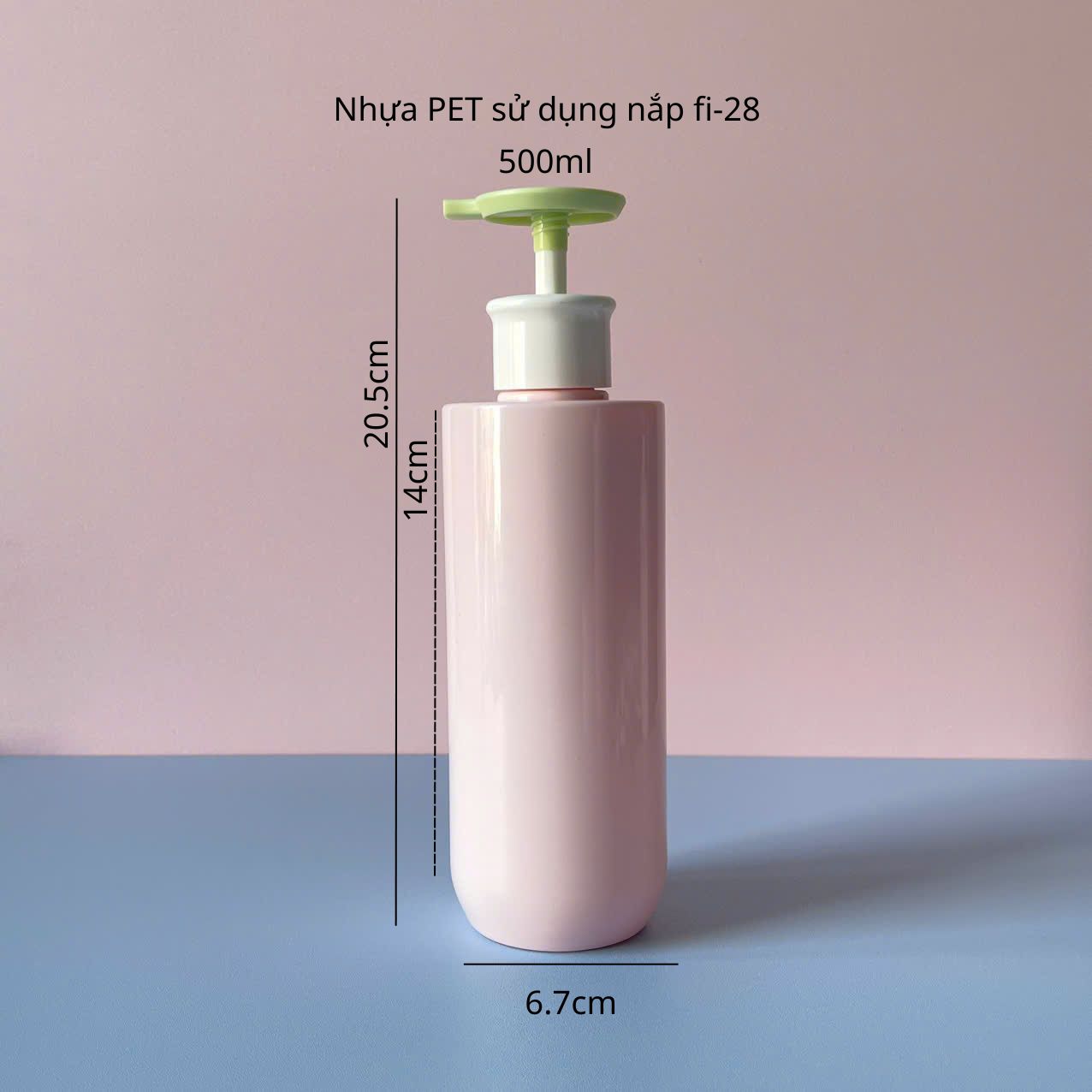 chai-pet-hong-vai-ngang-day-bau-voi-dep-xanh-500ml Chai PET Hồng vai ngang vòi nhấn dẹp Xanh