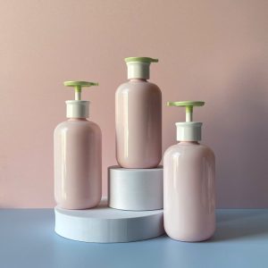 Chai Hồng PET vòi nhấn dẹp Xanh