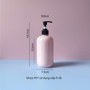 Chai PET Hồng vòi nhấn sóng sọc Đen