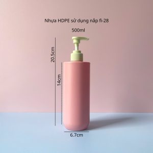 Chai HDPE Hồng vai ngang vòi nhấn sóng xanh nhạt 500ml