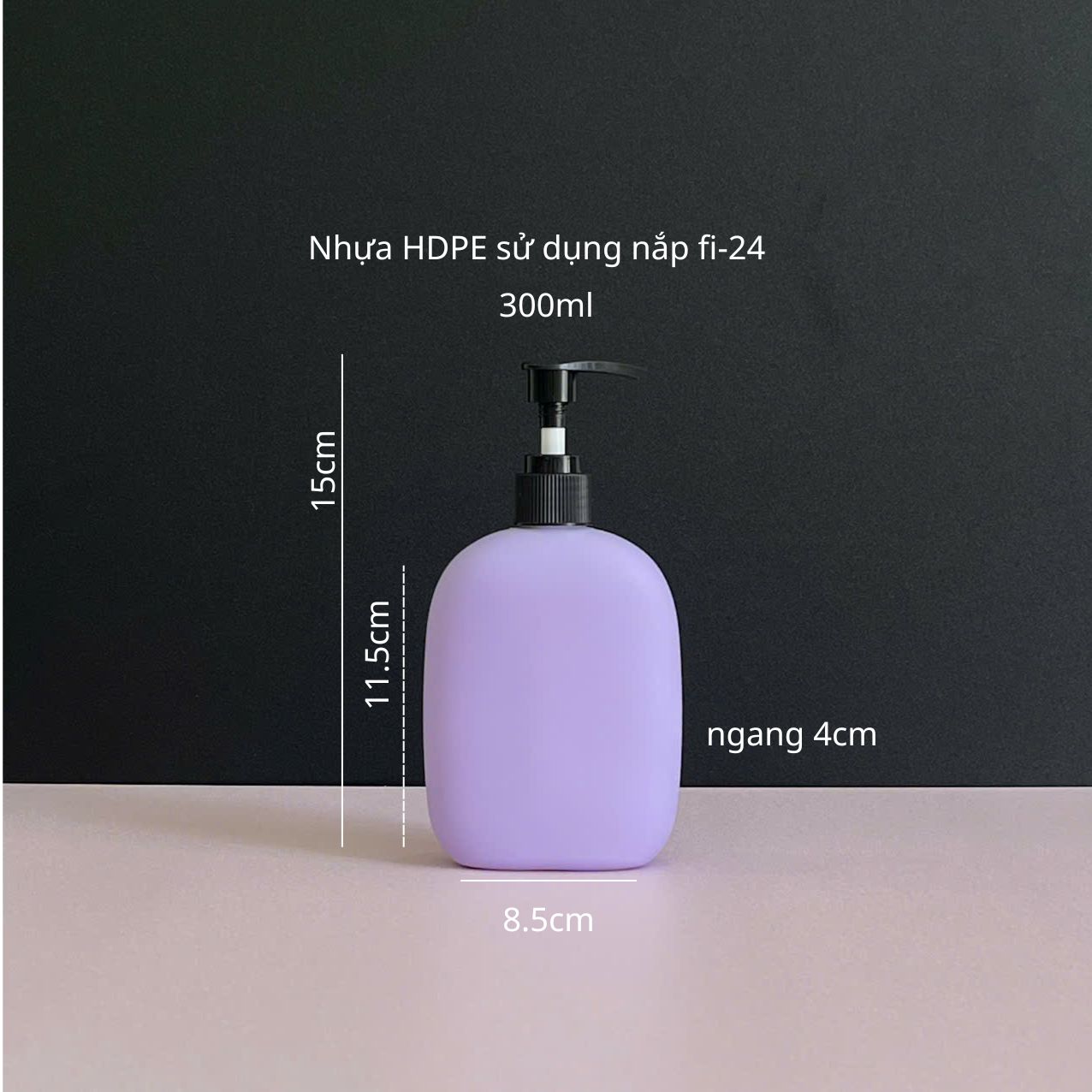 Chai HDPE thân tròn tím vòi nhấn sóng 300ml