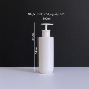 Chai HDPE trắng vai ngang vòi nhấn dẹp trắng