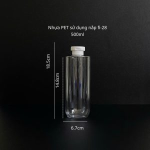 Chai PET vai ngangtrong suốt nắp trắng 500ml