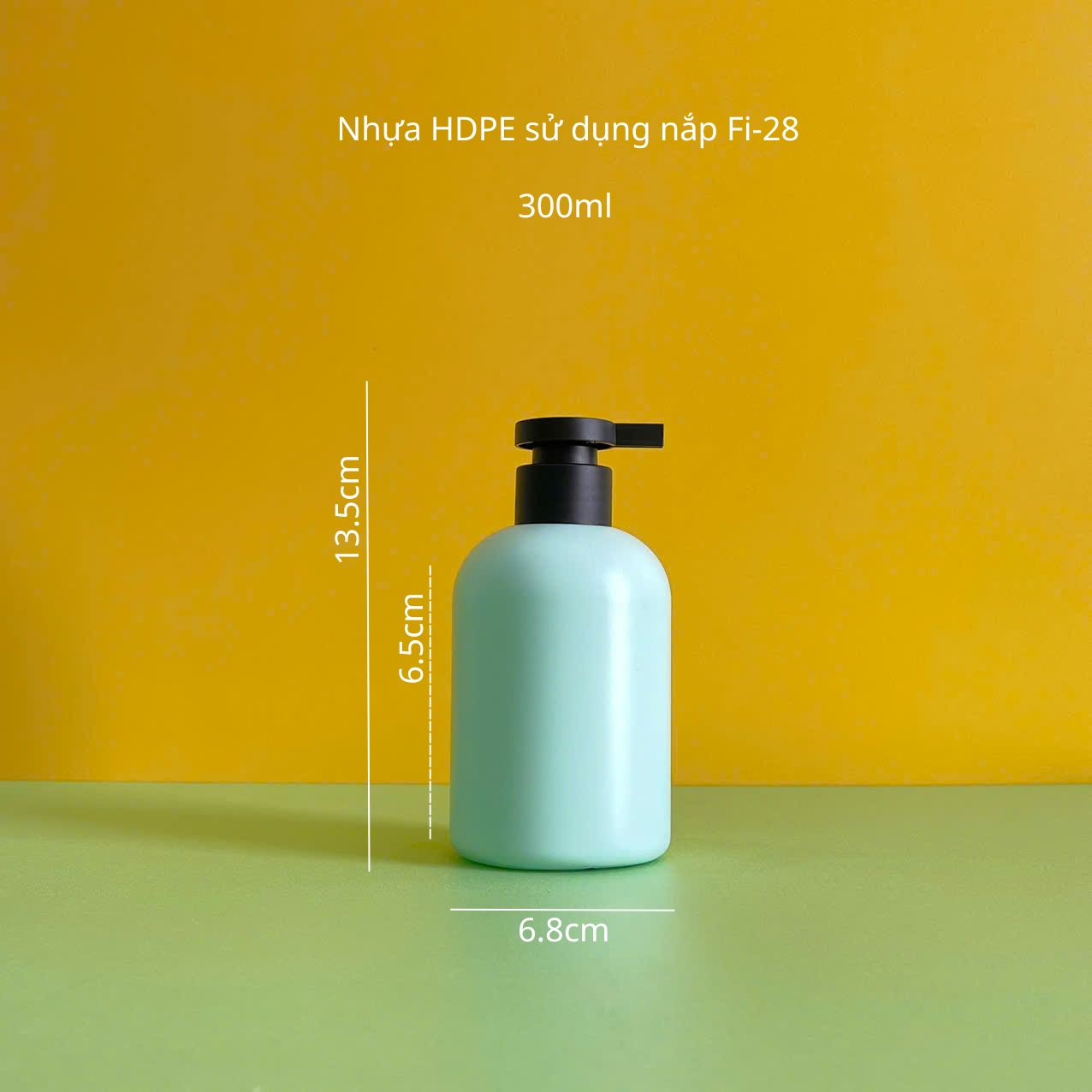 kawaii - 2025-05-07T132943.597 Chai HDPE Xanh Mint Tròn Lùn Vòi Nhấn Đen Nhám