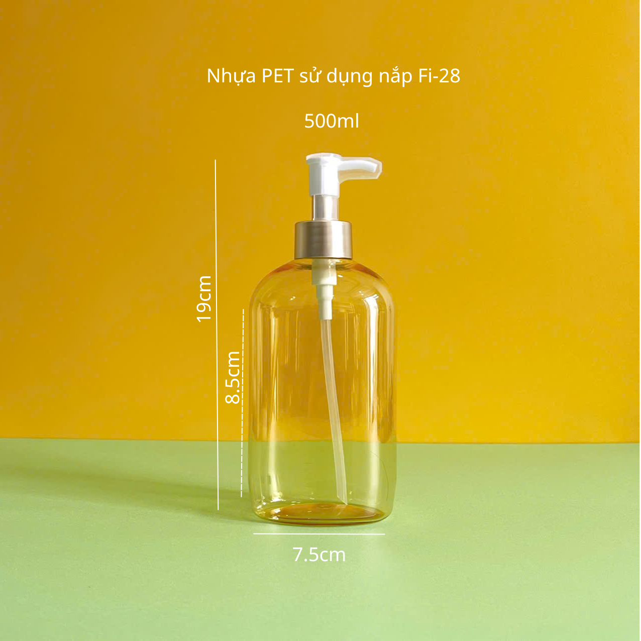 Chai đựng sữa tắm vàng trong PET vòi nhấn trắng nhọn