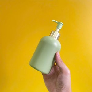 Chai HDPE xanh lá tròn lùn vòi nhấn kẹp xanh lá