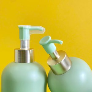 Chai HDPE xanh lá tròn lùn vòi nhấn kẹp xanh lá