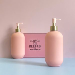 Chai HDPE hồng hình trụ vòi nhấn kẹp hồng