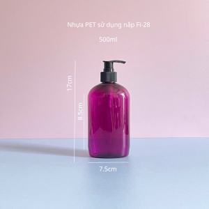 Chai PET tím tròn vòi nhấn sọc đen 500ml