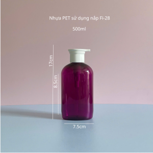 Chai PET tím tròn vòi nhấn dẹp trắng 500ml