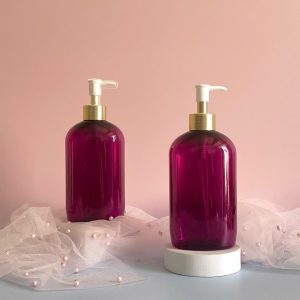Chai PET tím tròn vòi nhấn nhọn trắng 500ml