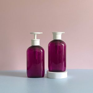 Chai PET tím tròn vòi nhấn dẹp trắng 500ml