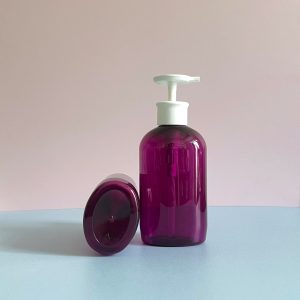 Chai PET tím tròn vòi nhấn dẹp trắng 500ml