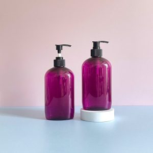 Chai PET tím tròn vòi nhấn sọc đen 500ml