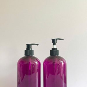Chai PET tím tròn vòi nhấn sọc đen 500ml