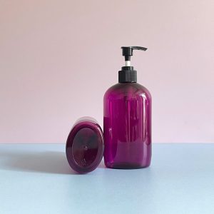 Chai PET tím tròn vòi nhấn sọc đen 500ml